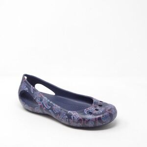 Crocs Womens Kadee Flats Blue Paisley Slip On Shoes Size 9